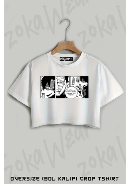 My Hero Shoto Todoroki Slurp Baskılı Oversize Crop T-Shirt