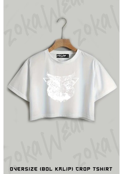Baykuş V3 Baskılı Oversize Crop T-Shirt