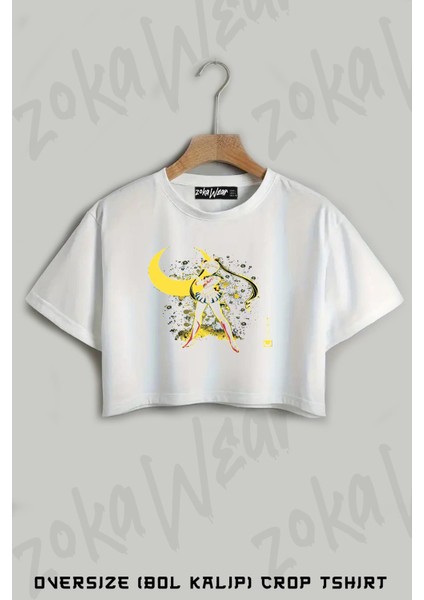 Sailor Moon 2 Baskılı Oversize Crop T-Shirt