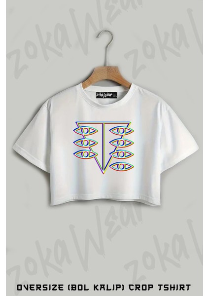 Neon Genesis Evangelion Seele Baskılı Oversize Crop T-Shirt