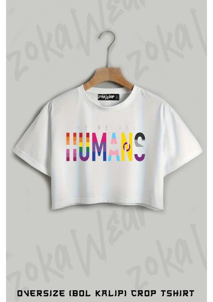 Humans, Various Queer Flags Baskılı Oversize Crop T-Shirt
