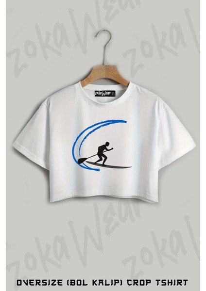 Kürek Baskılı Oversize Crop T-Shirt