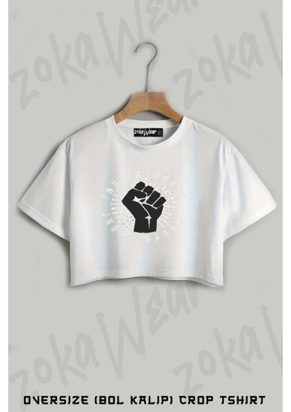 No Pasaran (Vintage Distressed Baskılı Oversize Crop T-Shirt