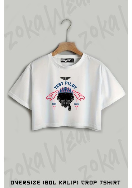 Top Gun Maverick Test Pilot Baskılı Oversize Crop T-Shirt
