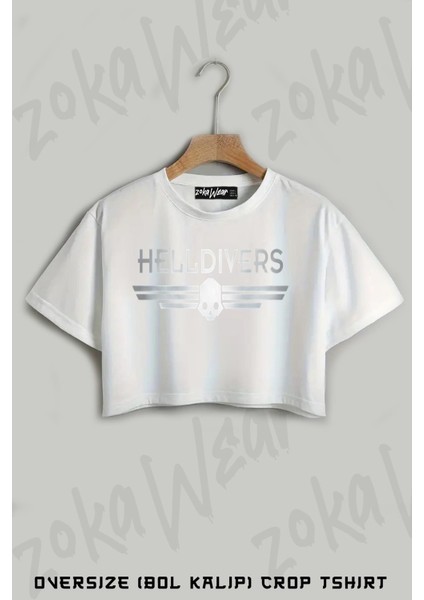 Turning Up The Heat Helldivers Baskılı Oversize Crop T-Shirt