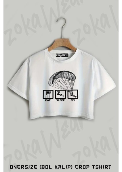 Yamaç Paraşütü 5 Baskılı Oversize Crop T-Shirt