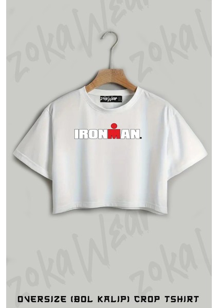 Ironman Logo Baskılı Oversize Crop T-Shirt
