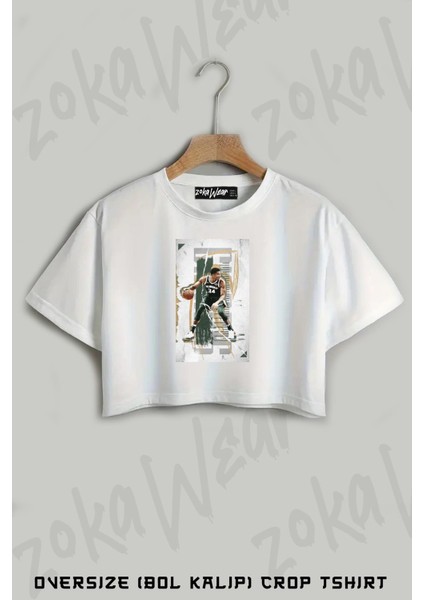 Giannis Antetokounpma Baskılı Oversize Crop T-Shirt