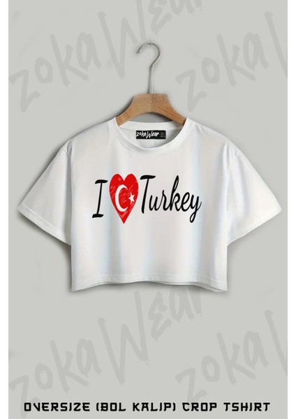 Türkiye2 Baskılı Oversize Crop T-Shirt