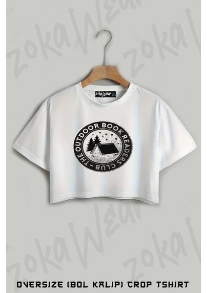 Outdoor Book Readers Club Baskılı Oversize Crop T-Shirt