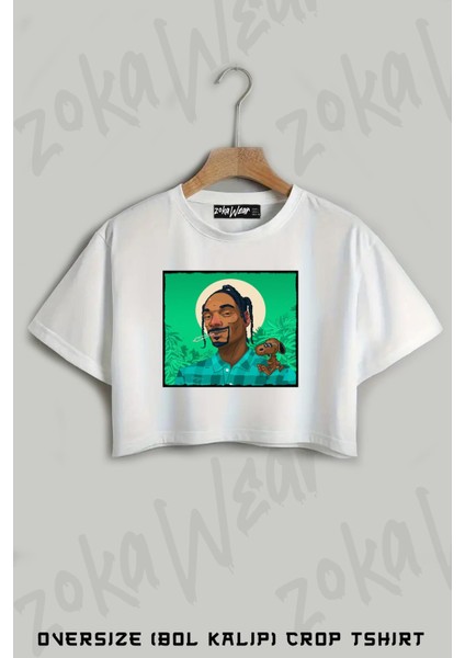 Snoop Dogg2 Baskılı Oversize Crop T-Shirt