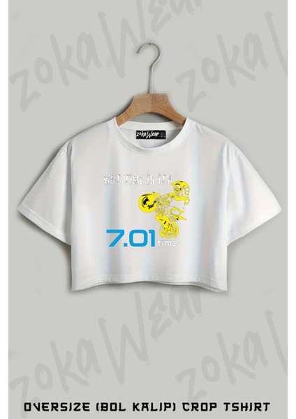 Wot Time Is It 701 Time Baskılı Oversize Crop T-Shirt