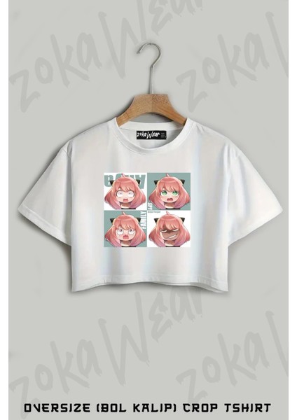 Spy x Family Anya Forger (Ruh Halleri) Baskılı Oversize Crop T-Shirt