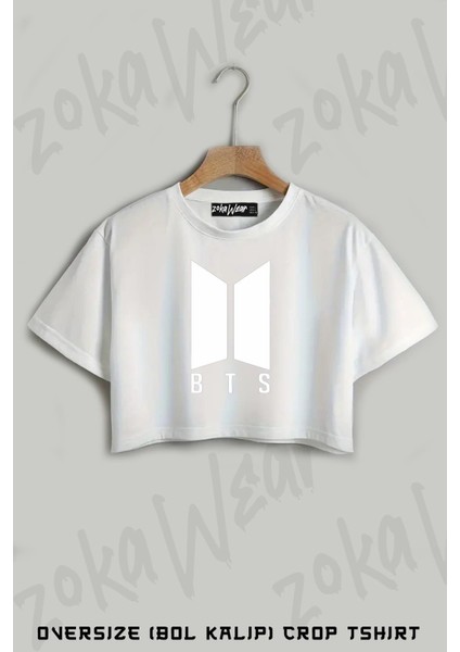 Bts Logosu Baskılı Oversize Crop T-Shirt