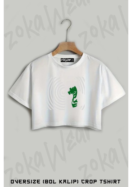 Spiral Marilyn Manson Baskılı Oversize Crop T-Shirt