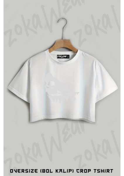 Kurt Sürüsü Baskılı Oversize Crop T-Shirt