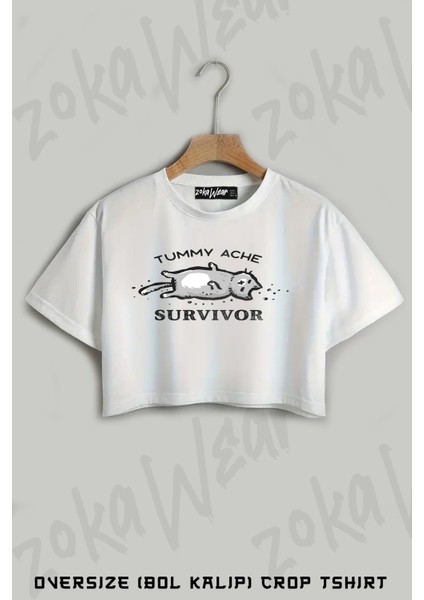 Tummy Ache Survivor Baskılı Oversize Crop T-Shirt