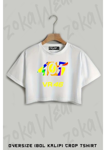Rossi Motor Baskılı Oversize Crop T-Shirt