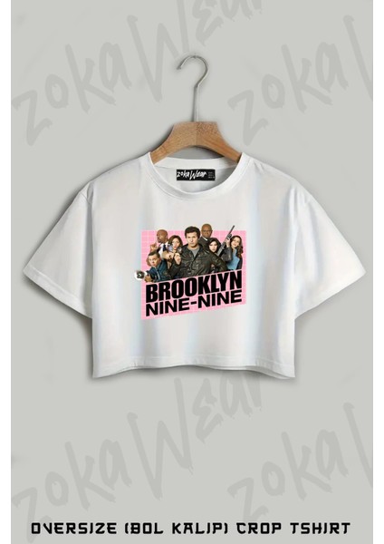Brooklyn Nine Nine Pink Logo Baskılı Oversize Crop T-Shirt