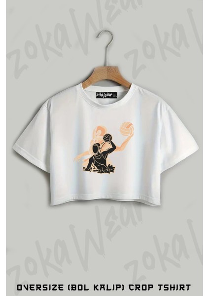 Su Topu Water Polo Baskılı Oversize Crop T-Shirt