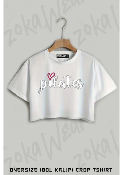 Pilates Yazı Baskılı Oversize Crop T-Shirt