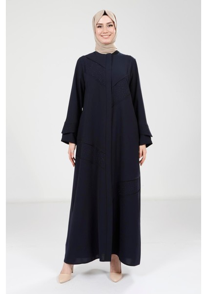 Ince Taş Detaylı Lacivert Ferace 9290