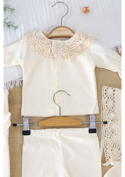 Kız Bebek Natural Pamuk Kumaş 6 Li Dantelli Lüks Battaniyeli Hastane Çıkışı Zıbın Seti STL7019 fiyatları