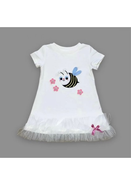1-2-3 Yaş Arıcık Nakışlı Eteği Fırfırlı Jile Kız Çocuk Elbisesi Beyaz fiyatları