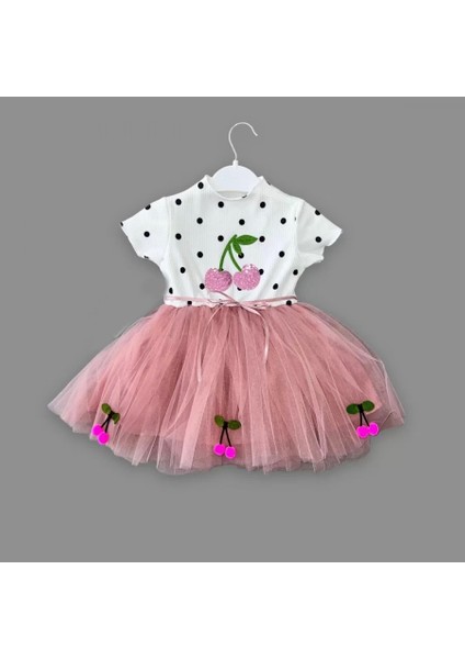 1-2-3 Yaş Payetli Kiraz Nakışlı Kiraz Etekli Kız Bebek Tütü Elbisesi Gül Kurusu fiyatları