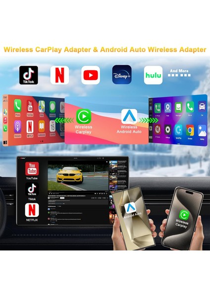 Kablosuz Carplay & Android Auto AI Box 3in1 Video Oynatmalı 4GB+32GB Youtube,Netflix,Google Play,Bein Connect fiyatları