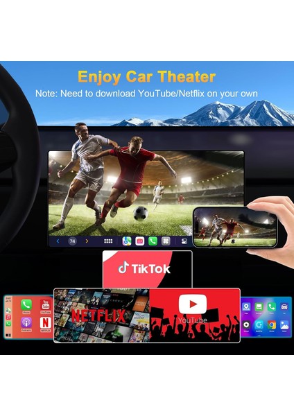 Kablosuz Carplay & Android Auto AI Box 3in1 Video Oynatmalı 4GB+32GB Youtube,Netflix,Google Play,Bein Connect fırsatları