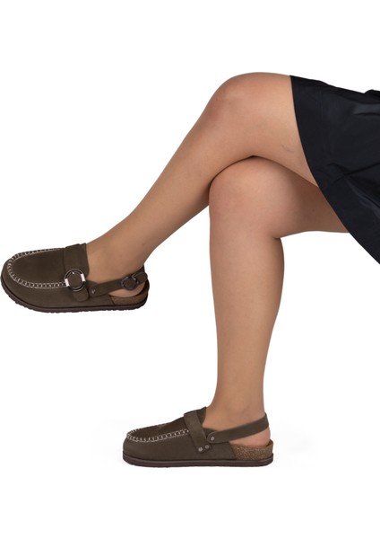 Kadın Süet Deri 4,5cm Topuklu Rahat Kalıp Günlük Sandalet