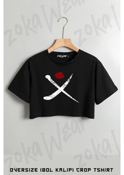 Blue Eye Samurai Symbol Baskılı Oversize Crop T-Shirt