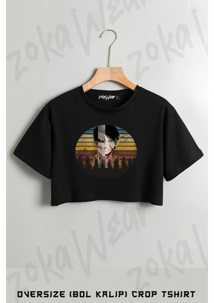 Attack On Titan Eren Yeager Retro Anime Baskılı Oversize Crop T-Shirt
