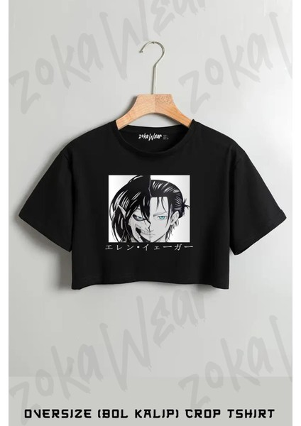 Attack On Titan Eren Yeager2 Baskılı Oversize Crop T-Shirt