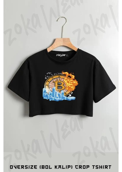 Bitcoin Kripto Para Coin Borsa Ekonomi Baskılı Oversize Crop T-Shirt