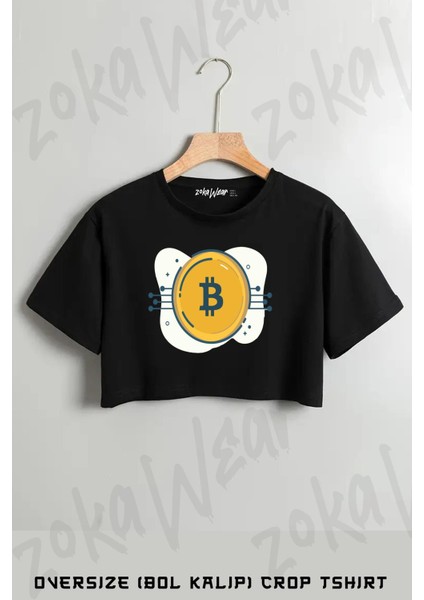 Bitcoin Coin Kripto Para 2 Baskılı Oversize Crop T-Shirt