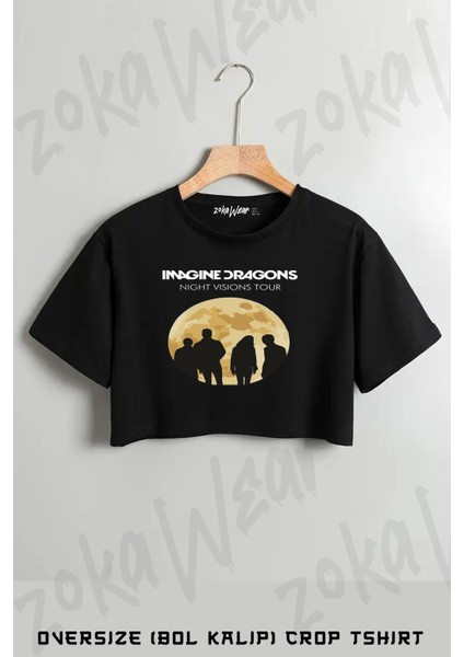 Imagine Dragons Night Vision Baskılı Oversize Crop T-Shirt