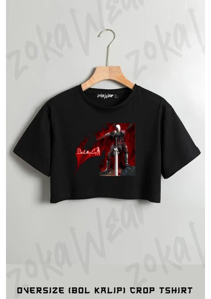 Devil May Cry V2 Baskılı Oversize Crop T-Shirt
