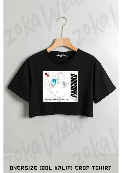 Panchiko D E A T H M E T A L Baskılı Oversize Crop T-Shirt
