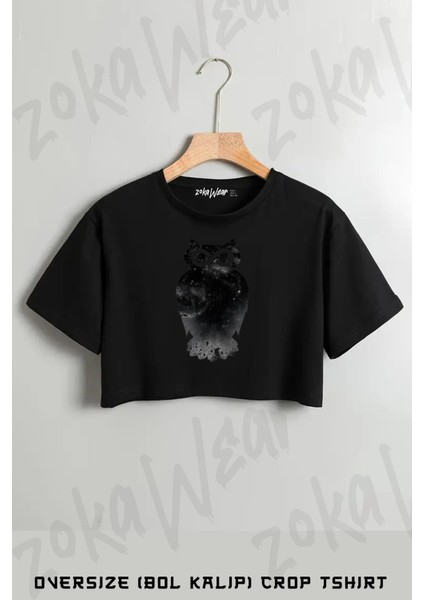 Owlfinity Baskılı Oversize Crop T-Shirt