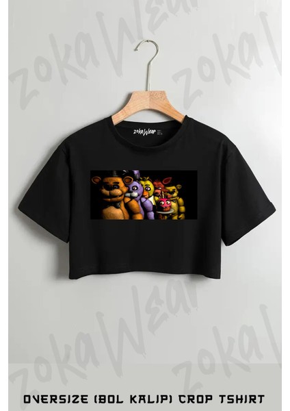 Five Nights At Freddy Baskılı Oversize Crop T-Shirt