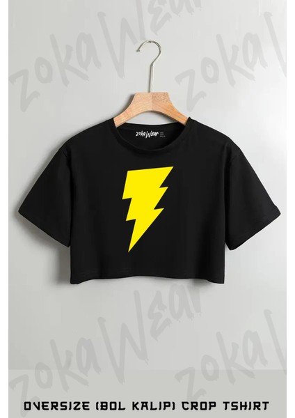 Flash Baskılı Oversize Crop T-Shirt