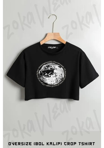 Mirrorball V2 Baskılı Oversize Crop T-Shirt