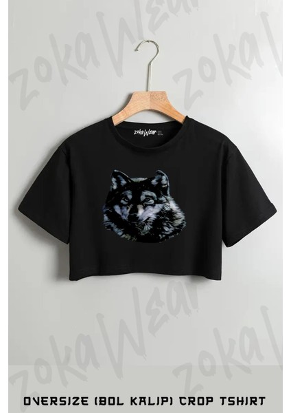 Kurt Baskılı Unisex Siy Baskılı Oversize Crop T-Shirt