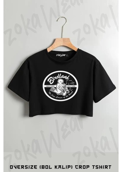 Vintage Venue Birdland Jazz Club Baskılı Oversize Crop T-Shirt