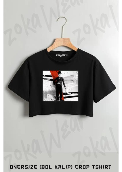 Charlie Chaplin Baskılı Oversize Crop T-Shirt