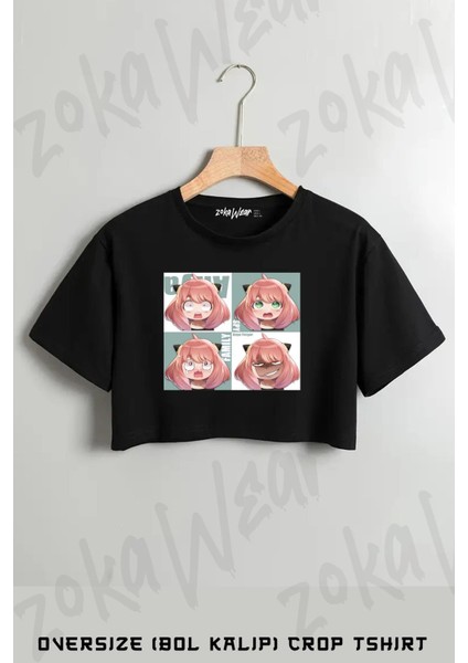 Spy x Family Anya Forger (Ruh Halleri) Baskılı Oversize Crop T-Shirt