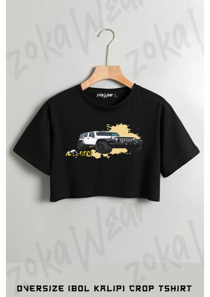 Çamurlu Jeep Baskılı Oversize Crop T-Shirt