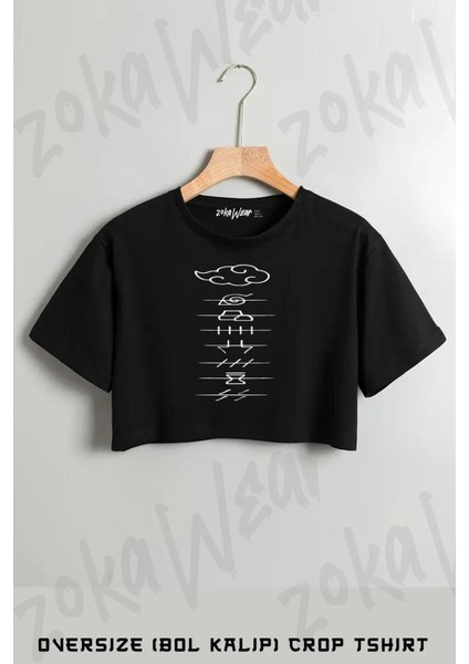 Minimal Naruto Baskılı Oversize Crop T-Shirt